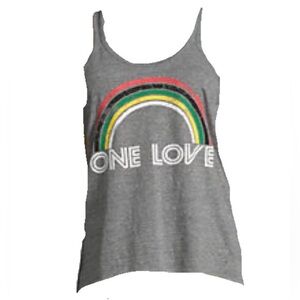 Chaser one love rainbow graphics printed tank top in streaky grey, Size L